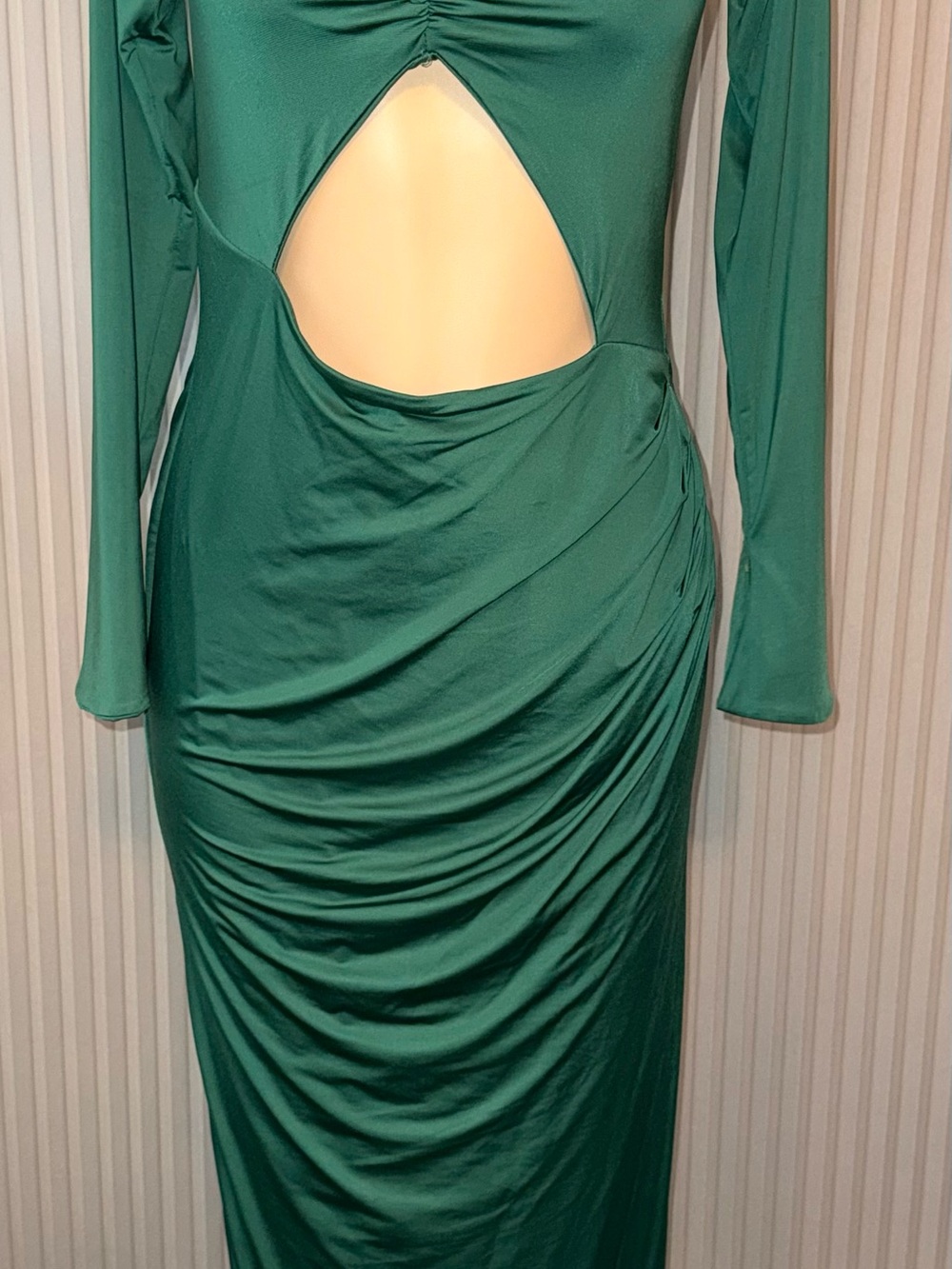 Oh Polly Emerald Long Sleeve Cutout Ruched Midi Dress